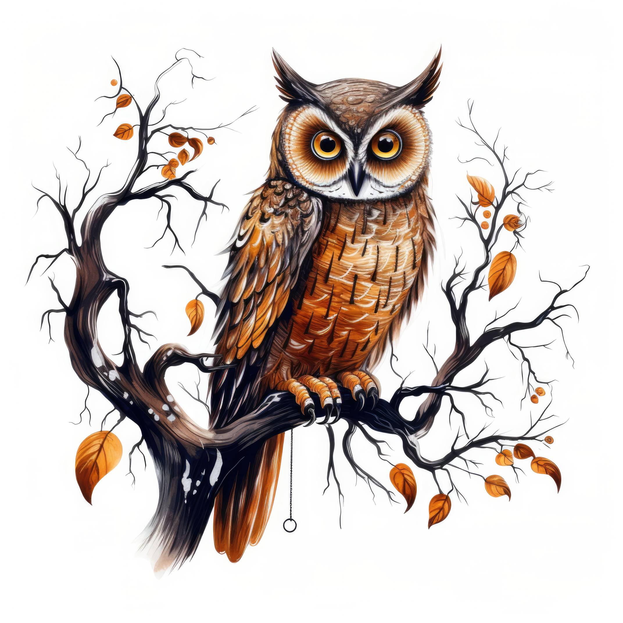 Owl on a spooky tree branch hand (paitakuva)