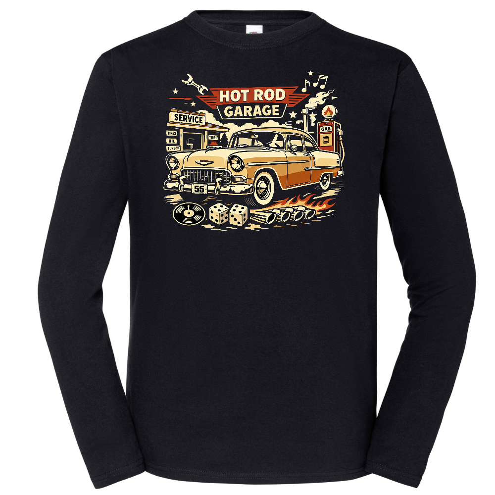 PITKÄHIHAINEN T-PAITA MUSTA - HOT ROD GARAGE