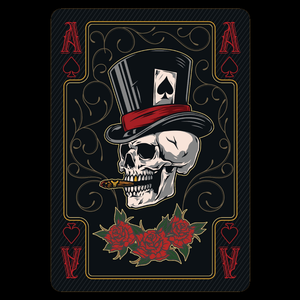 T-PAITA MUSTA - Ace of spades skull card (2888)