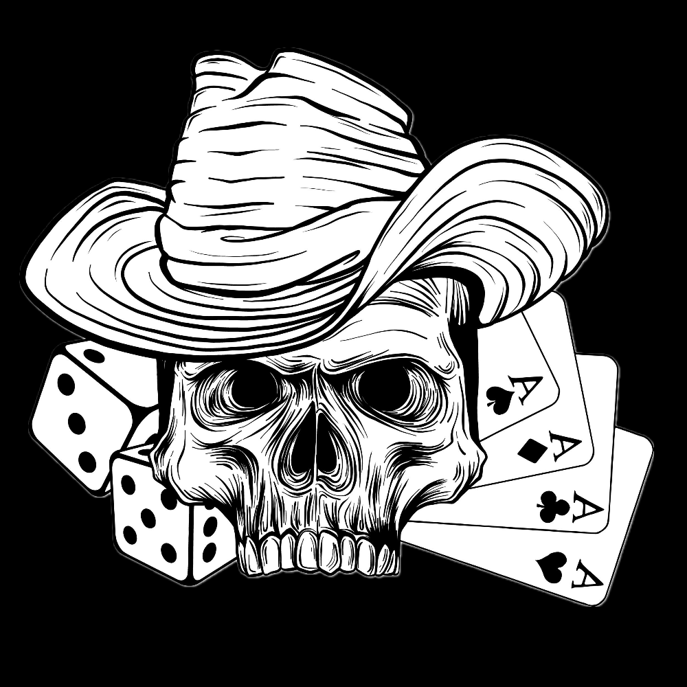 T-PAITA MUSTA -  Skull cowboy player (2890)