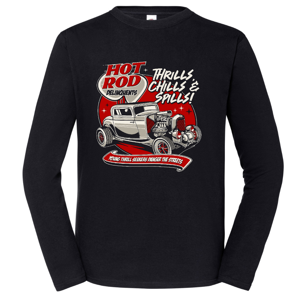 PITKÄHIHAINEN T-PAITA MUSTA - hot rod delinquents