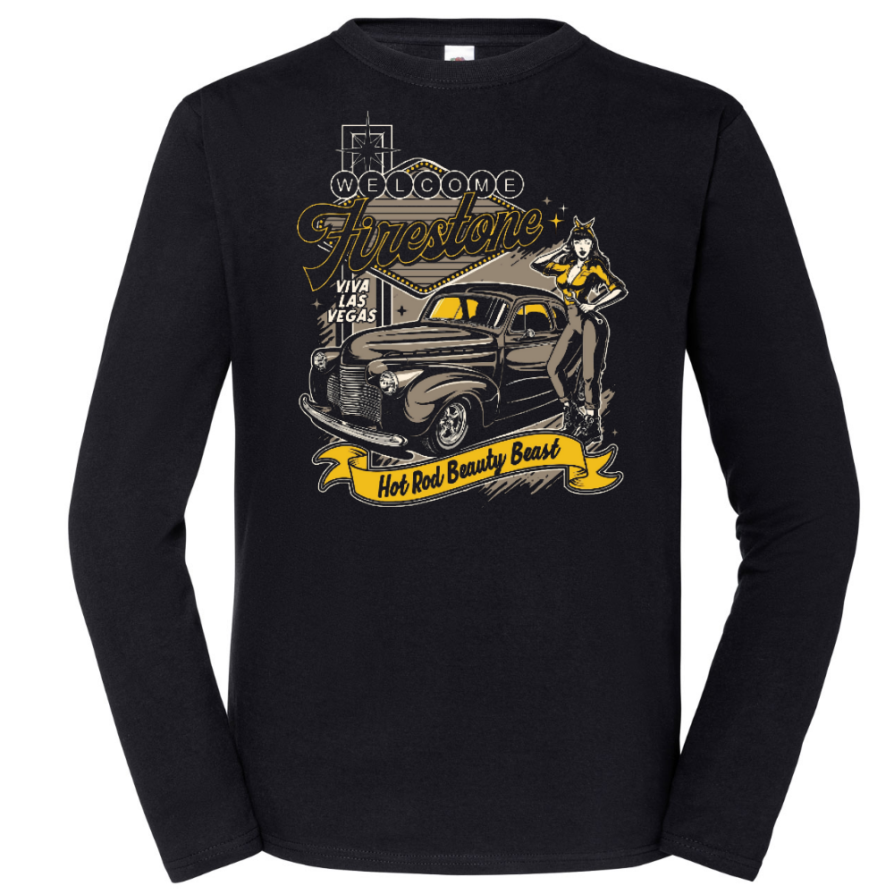 PITKÄHIHAINEN T-PAITA MUSTA - hot rod beauty beast