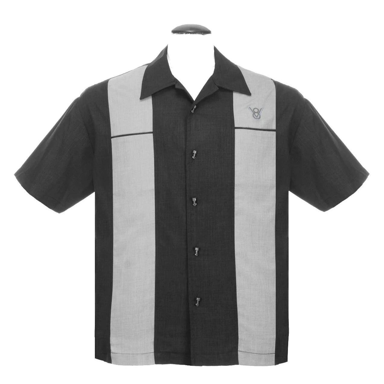 KAULUSPAITA - Classy Piston Bowling Shirt in Black/Silver - STEADY CLOTHING