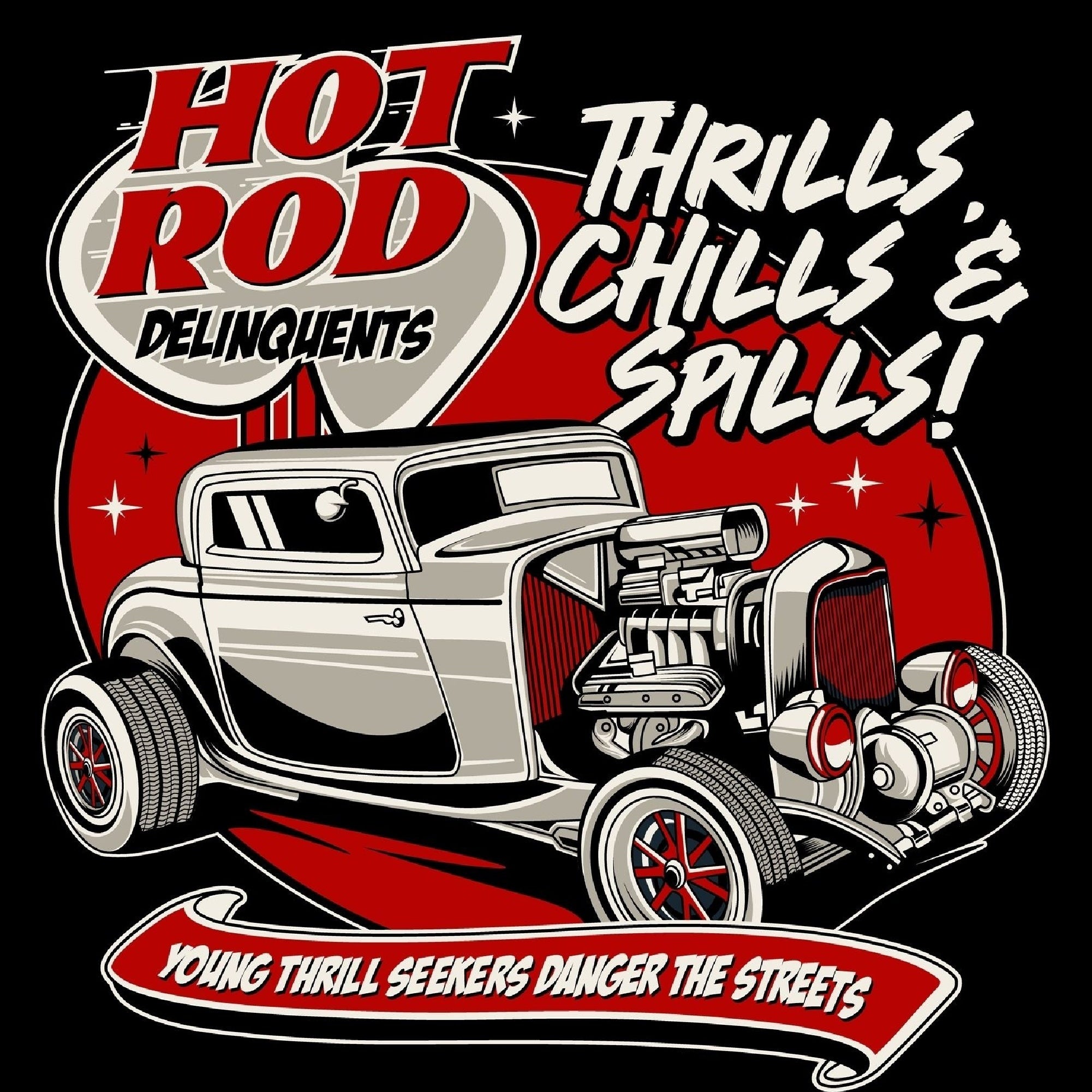 PITKÄHIHAINEN T-PAITA MUSTA - hot rod delinquents