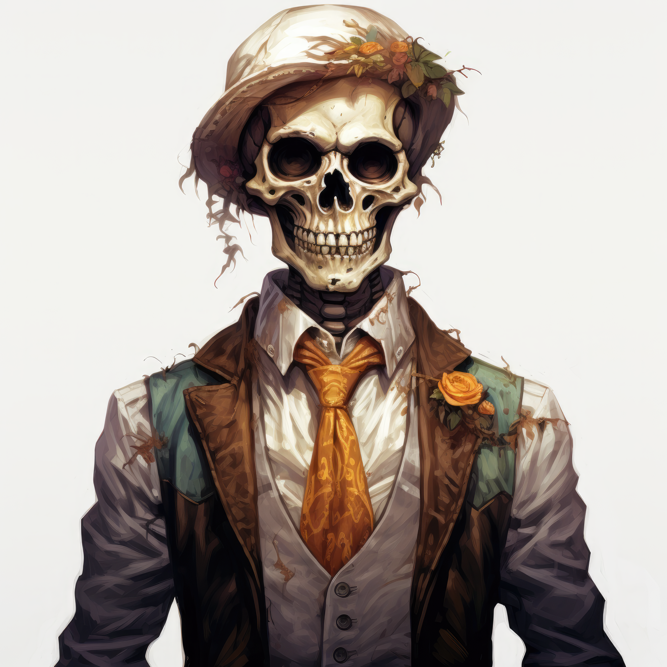 Skeleton wearing vest art halloweeen  2 (paitakuva)
