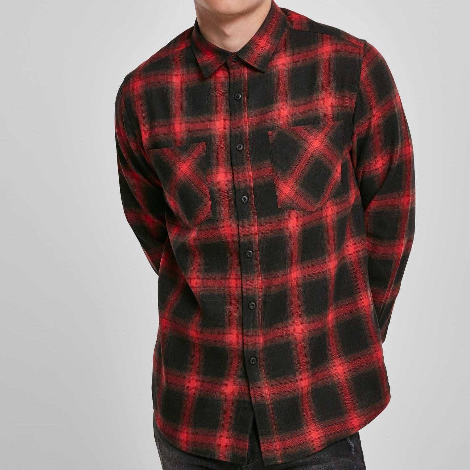 KAULUSPAITA - Checked Flanell Shirt BLACK/RED - URBAN CLASSICS