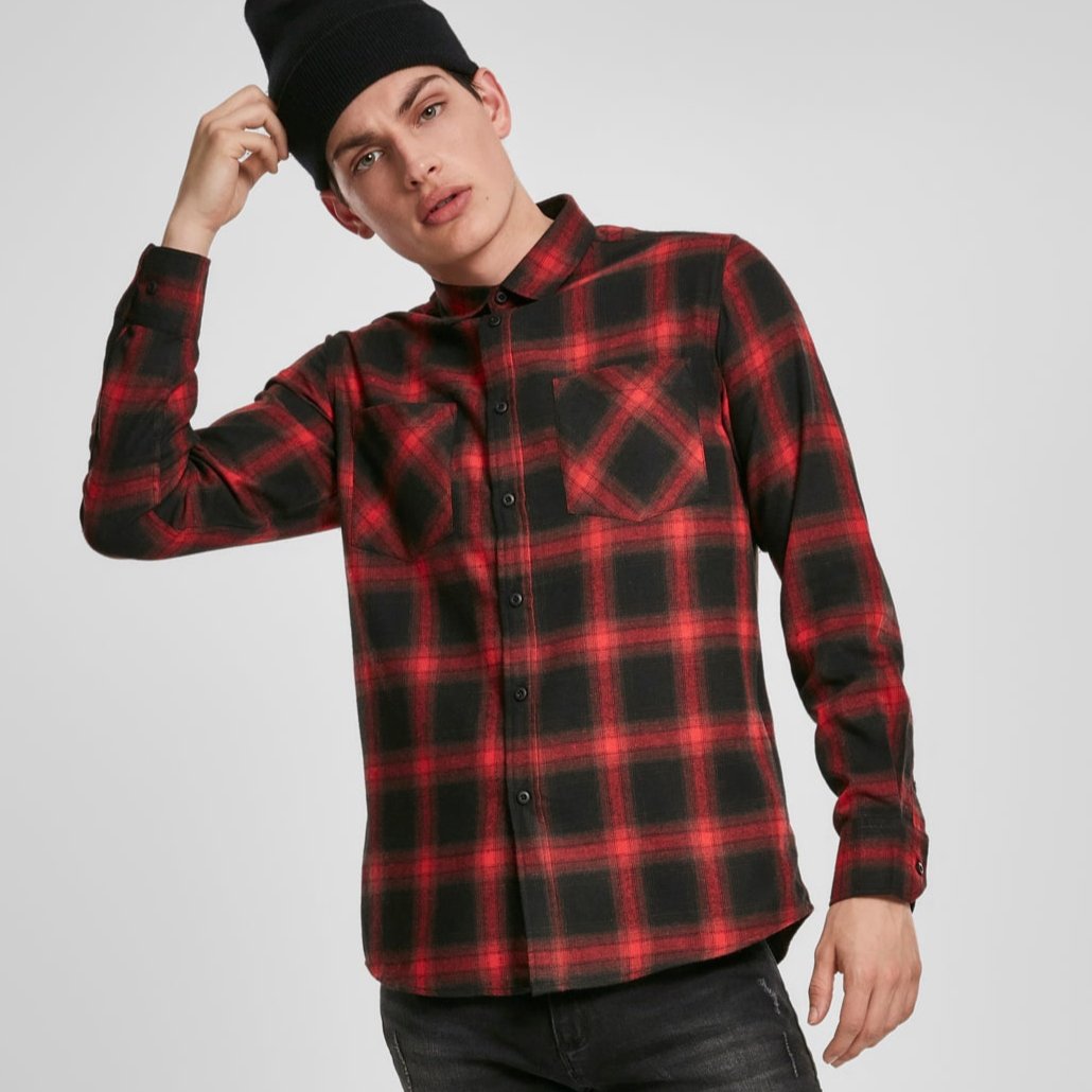 KAULUSPAITA - Checked Flanell Shirt BLACK/RED - URBAN CLASSICS