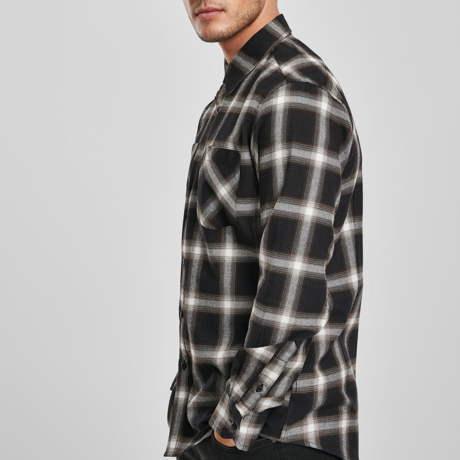 KAULUSPAITA - Checked Flanell Shirt BLACK/WHITE - URBAN CLASSICS