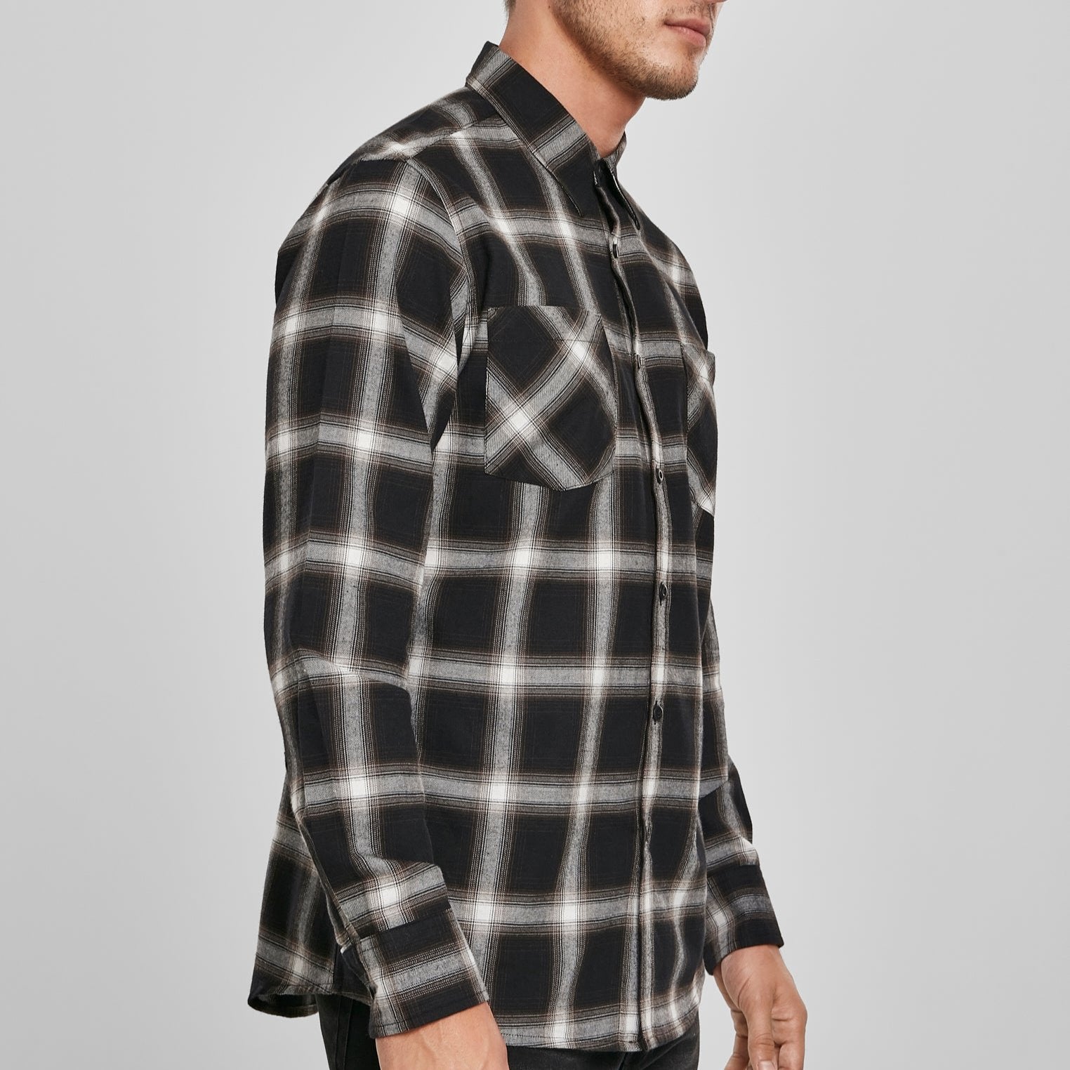 KAULUSPAITA - Checked Flanell Shirt BLACK/WHITE - URBAN CLASSICS