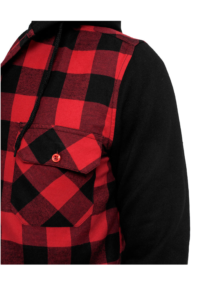 Hooded Checked Flanell Sweat Sleeve Shirt