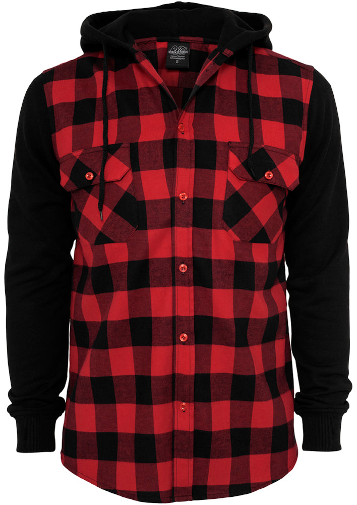 Hooded Checked Flanell Sweat Sleeve Shirt