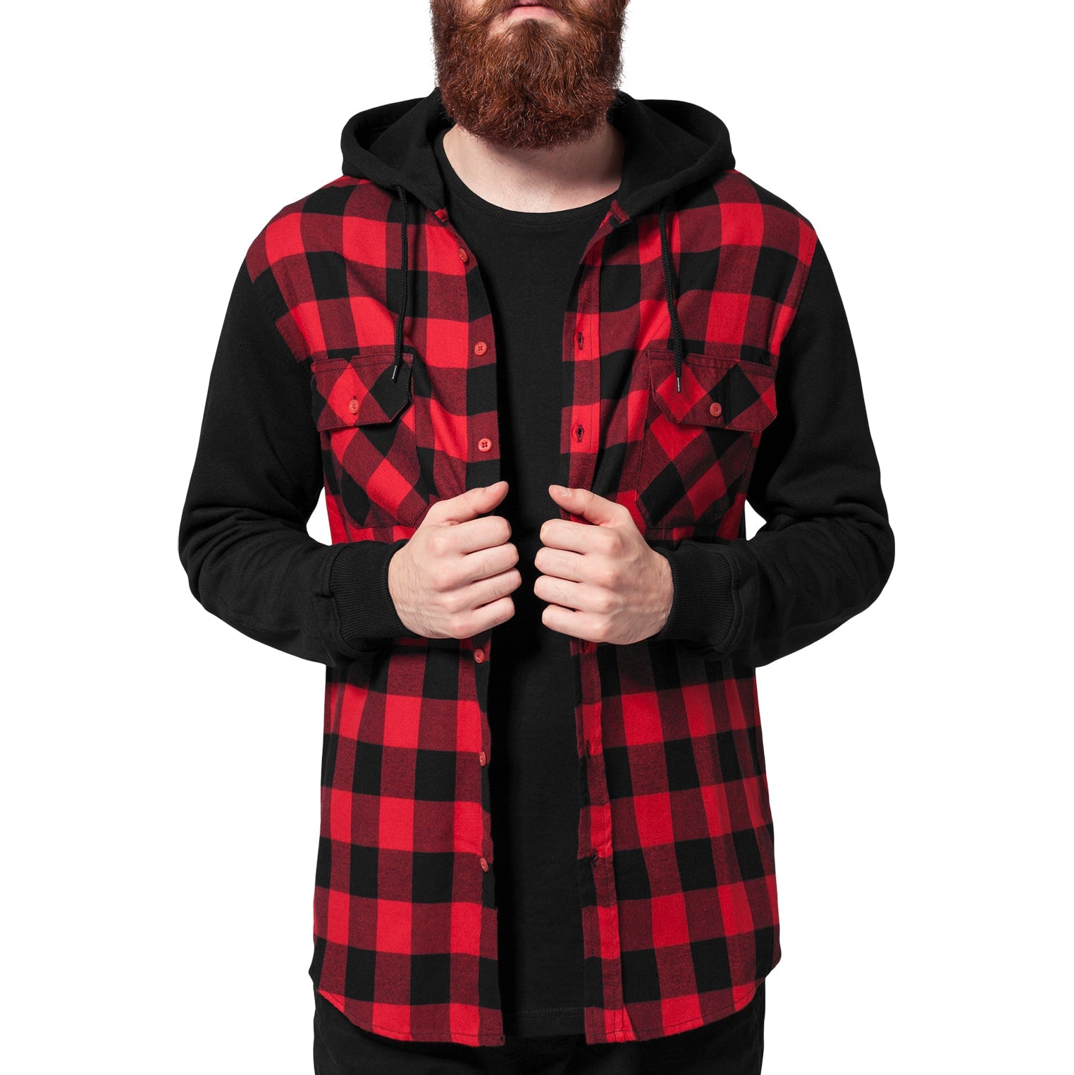 Hooded Checked Flanell Sweat Sleeve Shirt