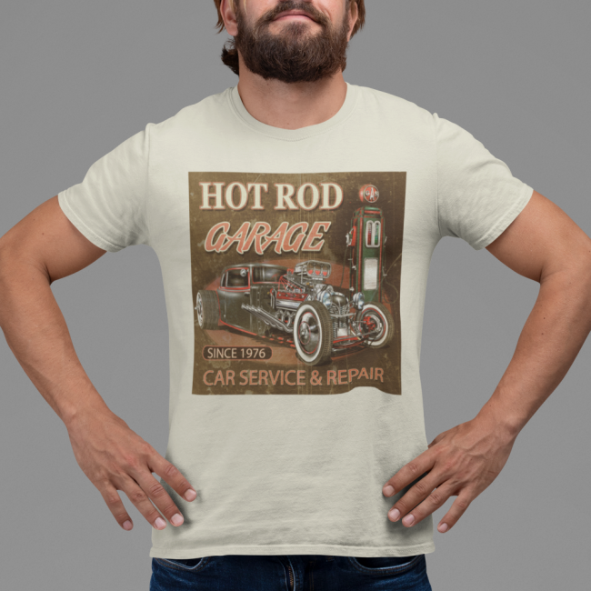 T-Paita luonnonvalkoinen - HOT ROD GARAGE (00 2285)