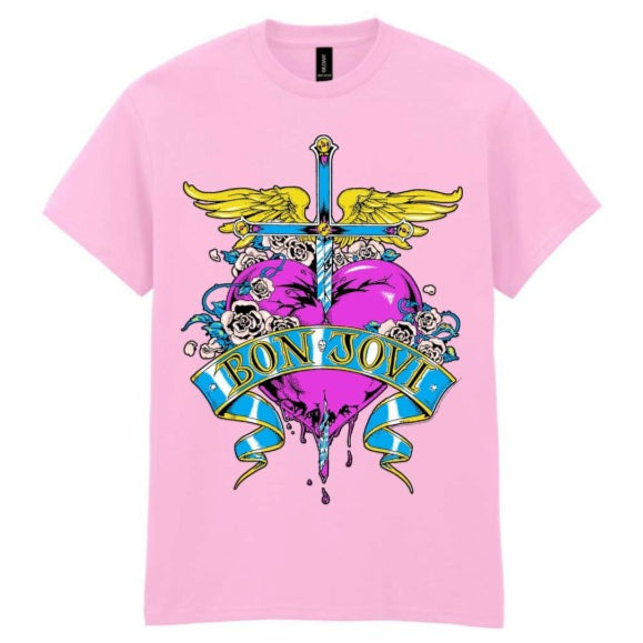 T-PAITA pinkki - Bon Jovi Heart Vintage