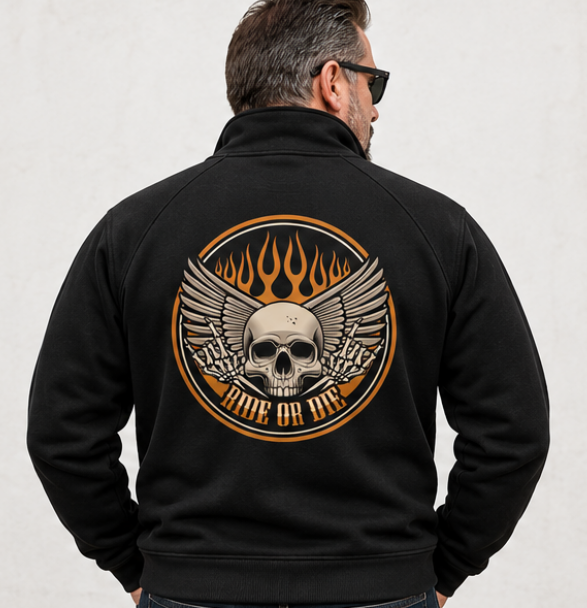 Premium Collegetakki - RIDE OR DIE FLAME SKULL (4013)