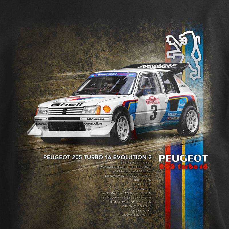 T-PAITA RALLI musta - DC New Peugeot 205 T16