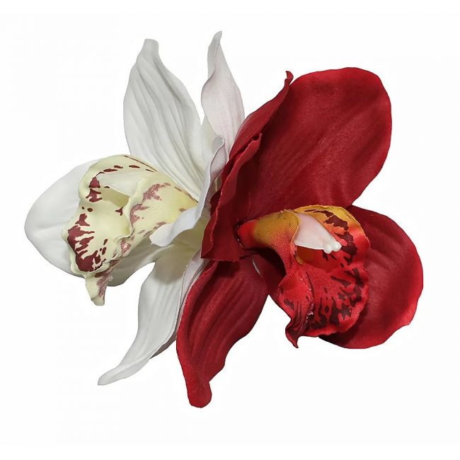 GINGER Double Cream/Red Orchid Hair Flower