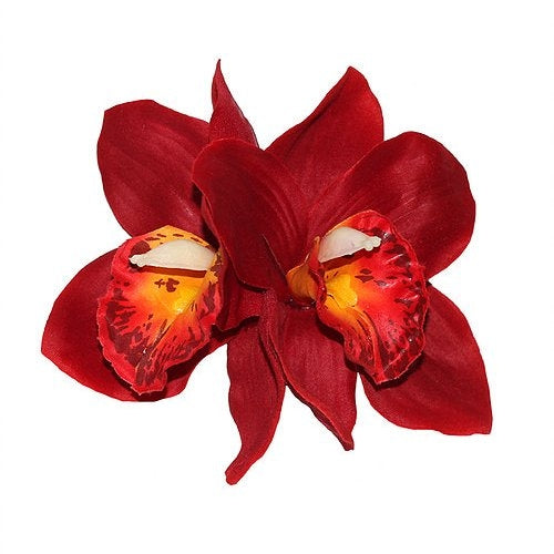 Ginger Double Red Orchid Hair Flower