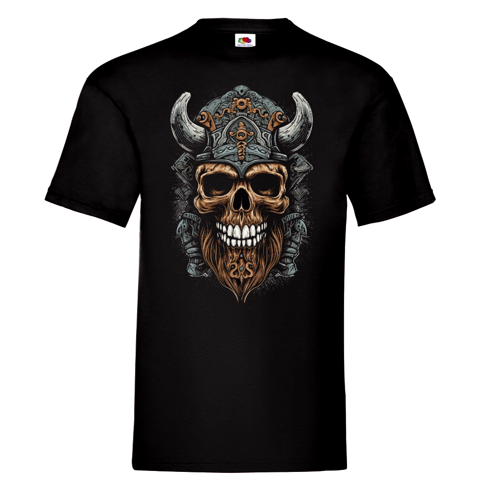 T-PAITA MUSTA - Cartoon Viking helmet skull