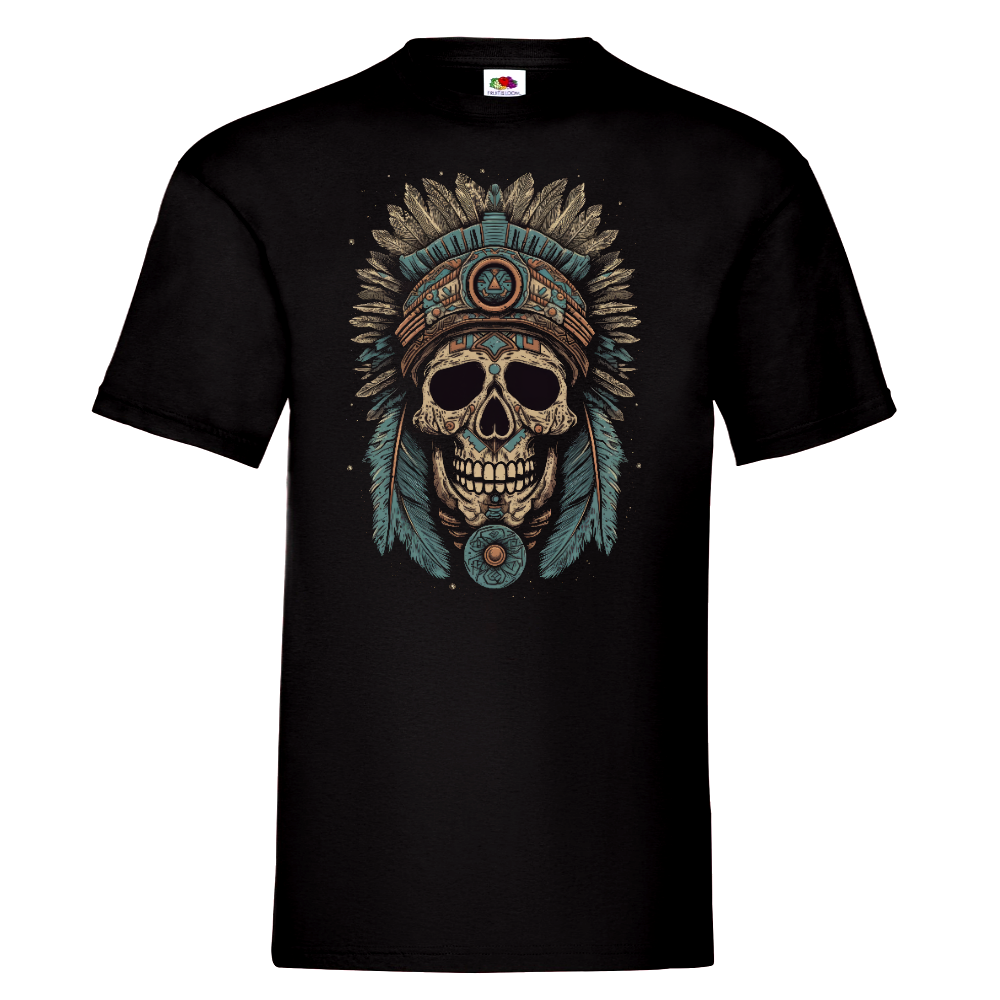 T-PAITA MUSTA - Cartoon Tribal markings skull