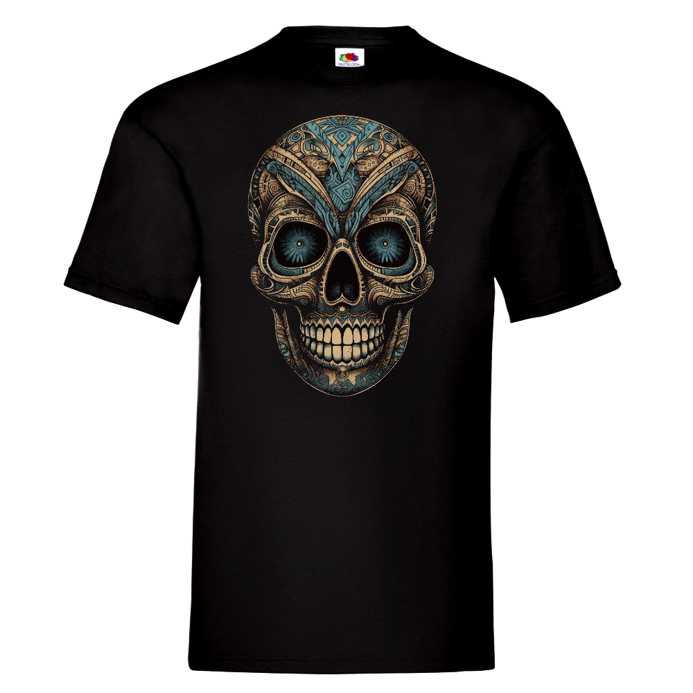 T-PAITA MUSTA - Cartoon Tribal markings skull