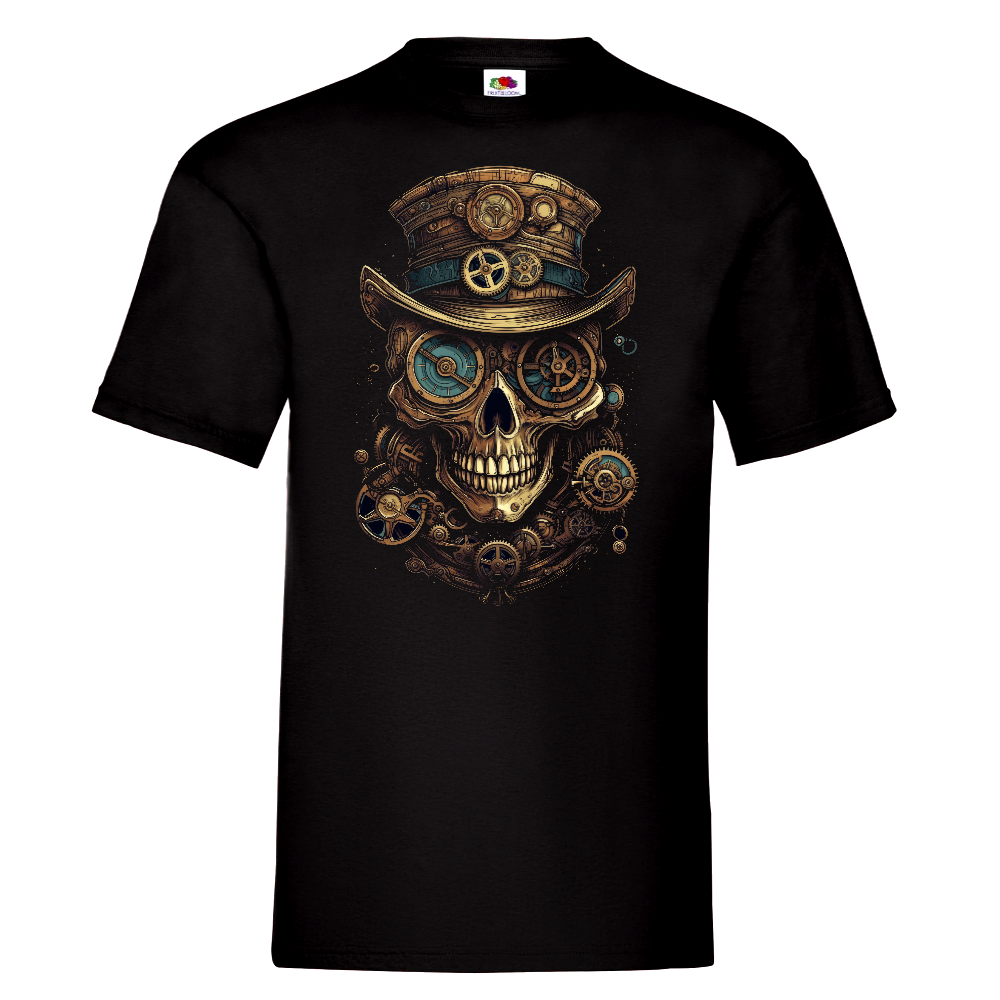 T-PAITA MUSTA - Cartoon Steampunk skull