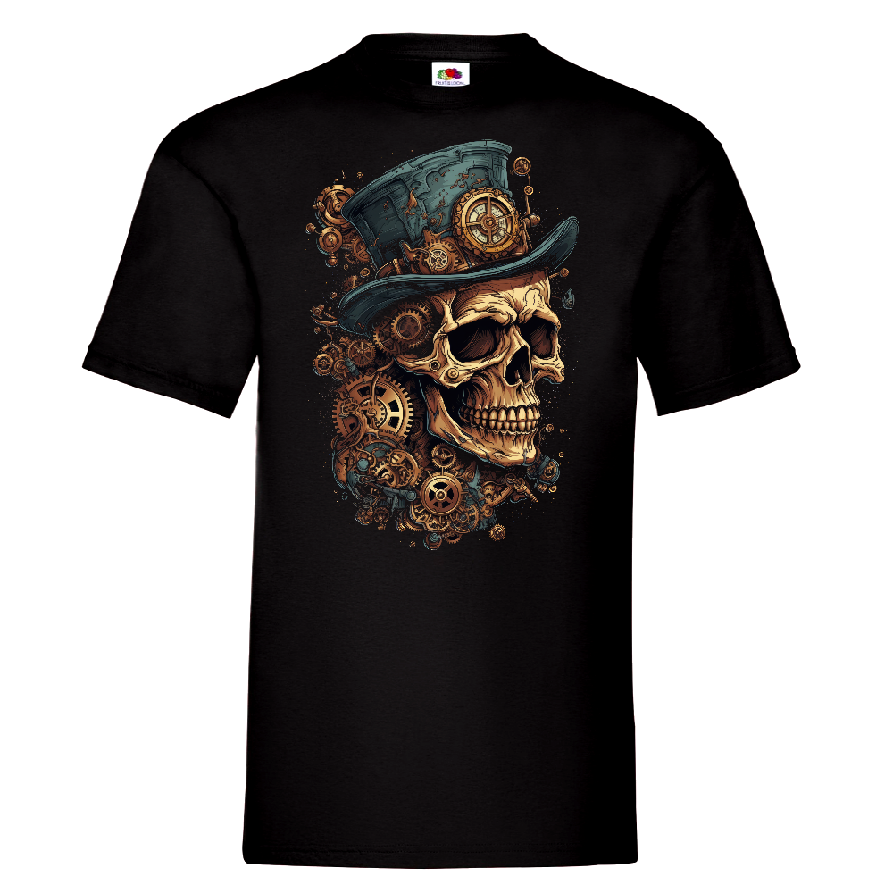 T-PAITA MUSTA - Cartoon Steampunk skull