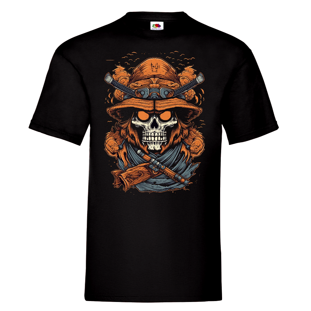 T-PAITA MUSTA - Cartoon Samurai skull