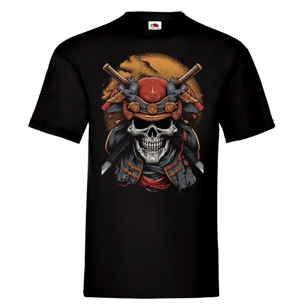 T-PAITA MUSTA - Cartoon Samurai helmet skull