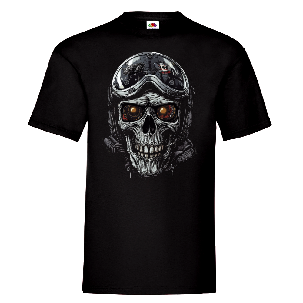 T-PAITA MUSTA - Cartoon Motorcycle helmet skull