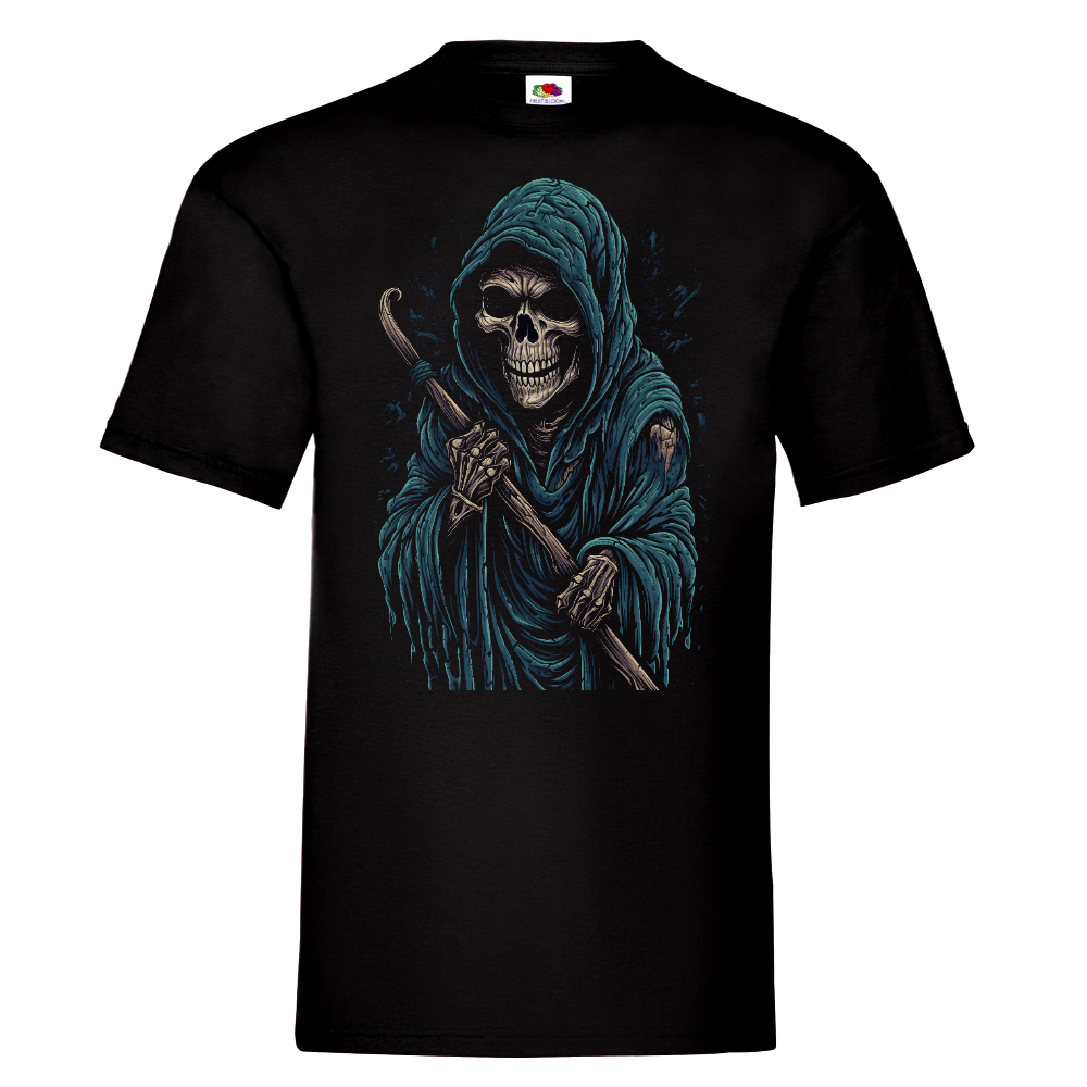 T-PAITA MUSTA - Cartoon Grim Reaper skull