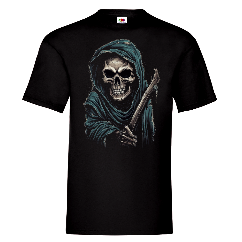 T-PAITA MUSTA - Cartoon Grim Reaper skull