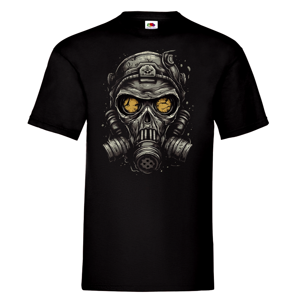 T-PAITA MUSTA - Cartoon Gas mask skull