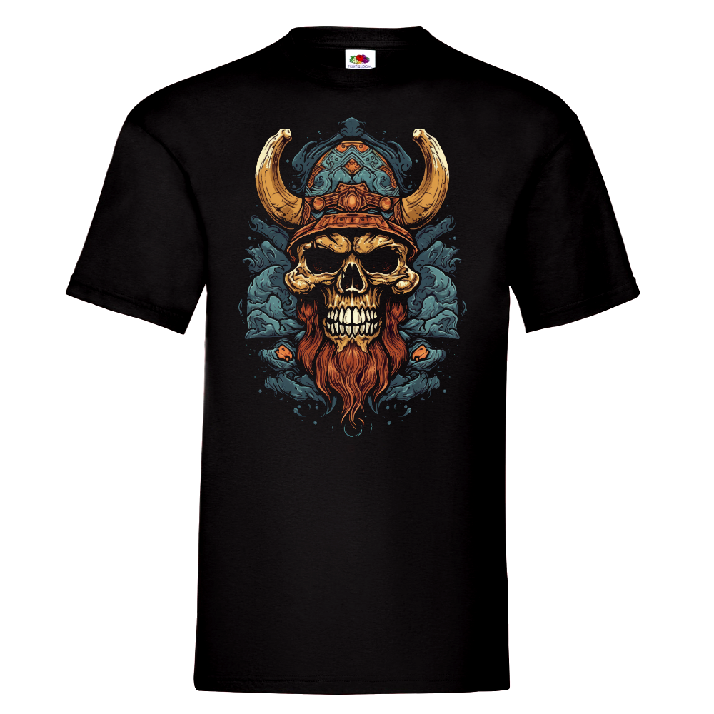 T-PAITA MUSTA - Cartoon Viking skull