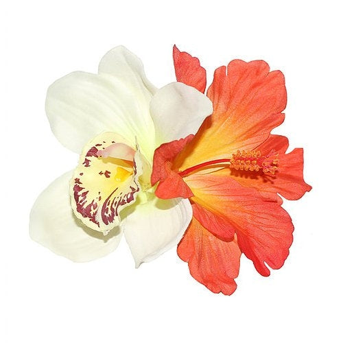 IZABELA Cream Orchid and Orange Hibiscus Hair Flower