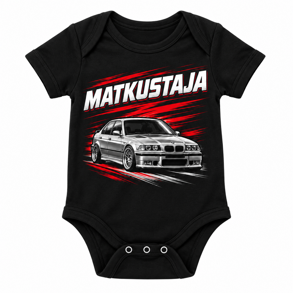 MIESTEN mu T-PAITA + VAUVAN BODY AUTOHARRASTUS ALKAA KYYDISTÄ