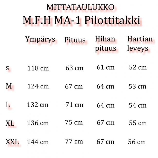 MA-1 PILOTTITAKKI -  KAHTA EN VAIHDA CHEVROLET