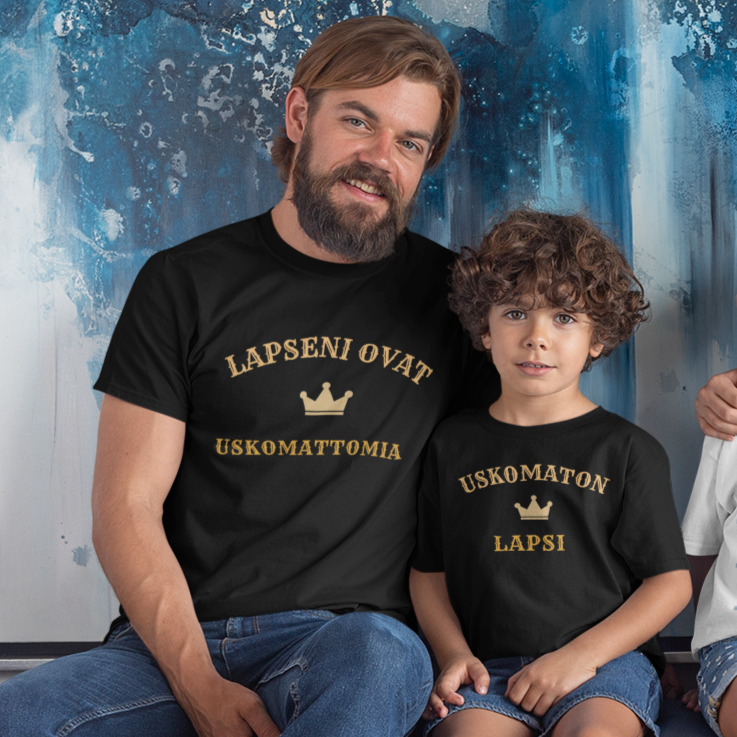 MIESTEN T-PAITA + LASTEN T-PAITA USKOMATON