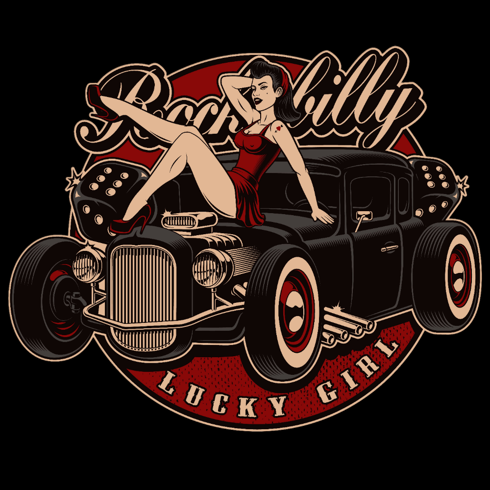 HIHATON T-PAITA MUSTA - ROCKABILLY LUCKY GIRL (4017)