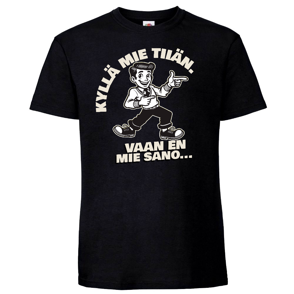 SAVOLAISTEN VAUHTI T-PAITA MUSTA - KYLLÄ MIE TIIÄN – VAAN EN MIE SANO