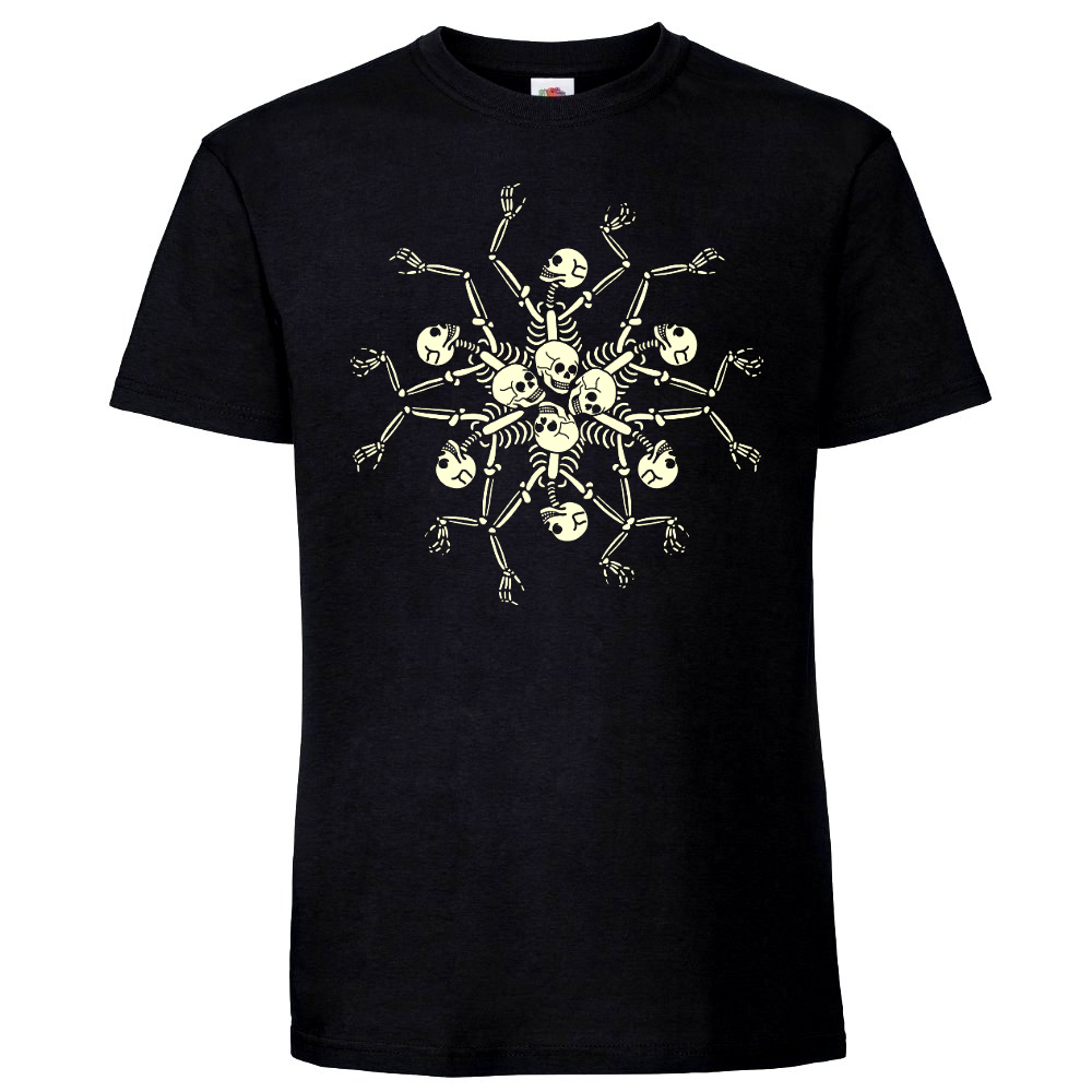 T-PAITA MUSTA - Skeleton Snowflake