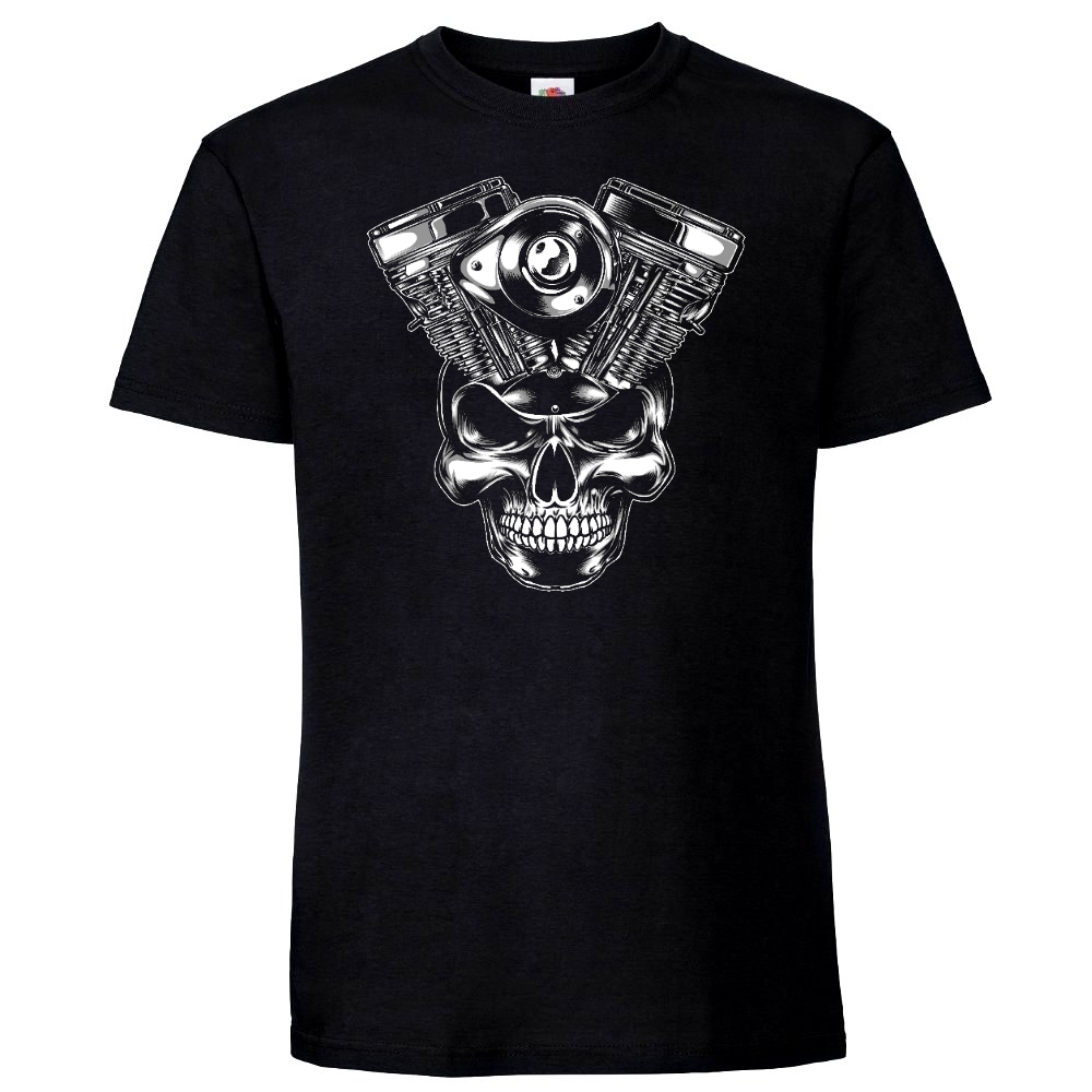 T-PAITA MUSTA - Skull and Machine